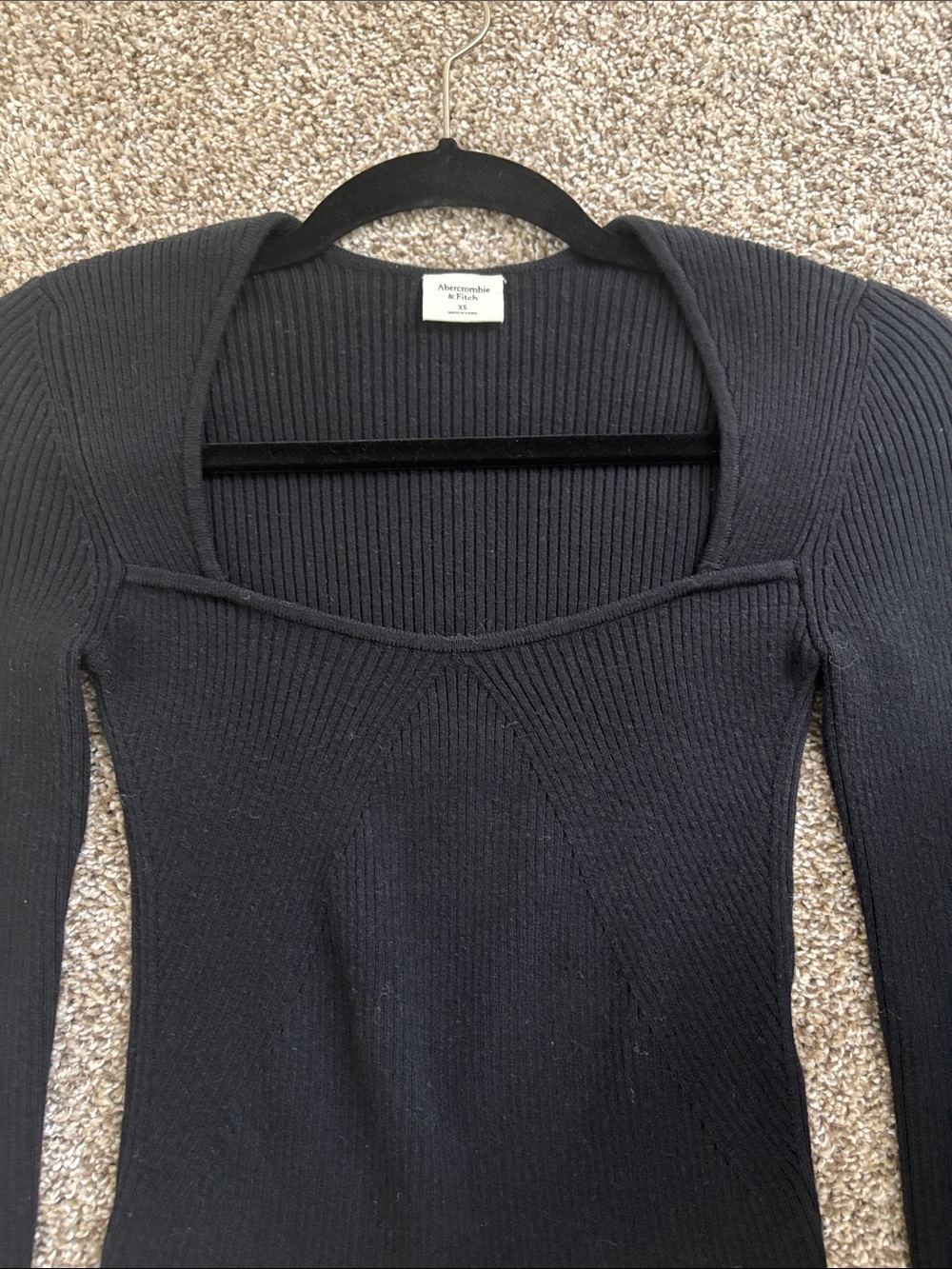 Abercrombie & Fitch Black Ribbed Square-Neck Long Sleeve Sweater